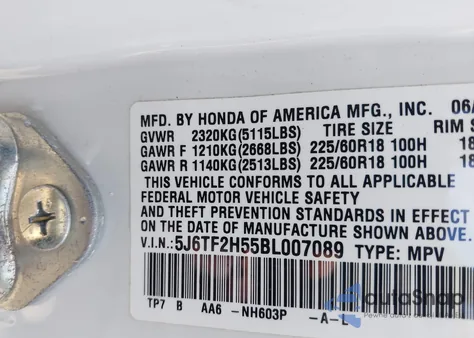 2011 Honda Accord Crosstour Ex-L из США, поврежденный, VIN 5J6TF2H55BL007089